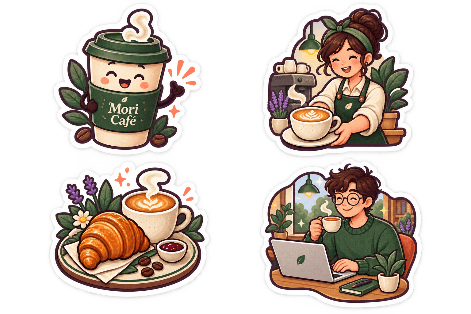 Mori Café four-sticker pack